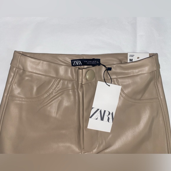 NWT ZARA FAUX LEATHER LEGGINGS DARK BEIGE SIZE S AND M  NWT - Picture 5 of 5